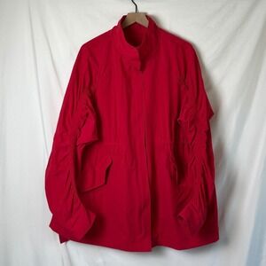 Fabletics Womens Utility Jacket Red Size XL Ruched Sleeve Lightweight Rain Wind